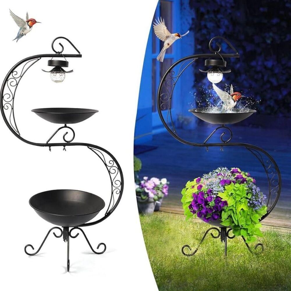Solar Bird Bath for Outside, 36" Metal Planter, Weatherproof, Garden Decor